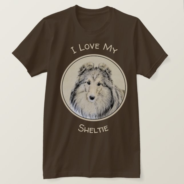 Camiseta Pintura do Sheepdog de Shetland - arte original (Frente do Design)