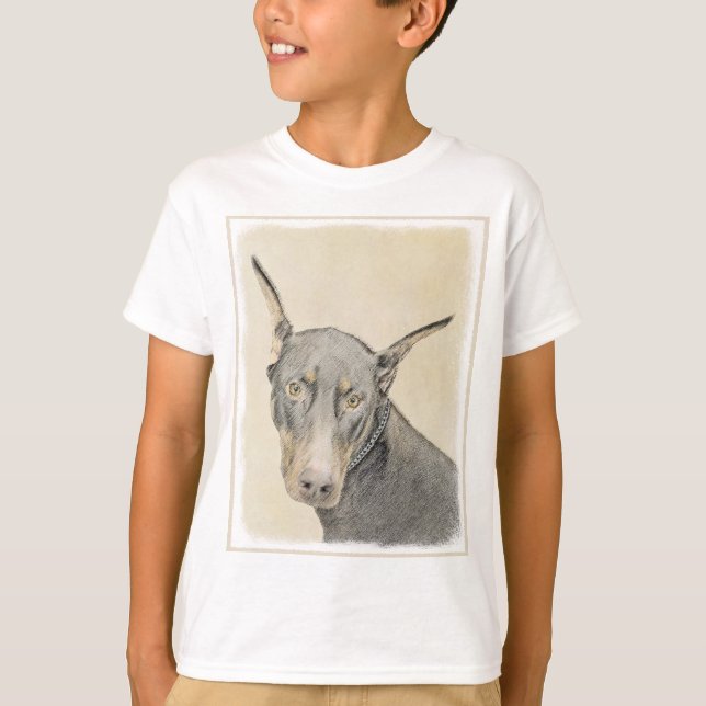Camiseta Pintura Doberman Pinscher - Arte Original para Cac (Frente)