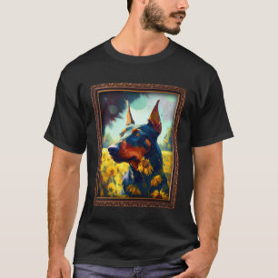 Camiseta Pintura Dobermann Flor Girassol Mãe Mulheres Flor