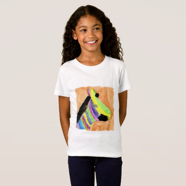 Camiseta Pintura em aquarela com Rainbow Zebra (Frente Completa)