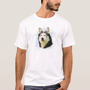 Camiseta Pintura em Aquarela de Cachorro Husky Siberiano