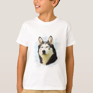Camiseta Pintura em Aquarela de Cachorro Husky Siberiano