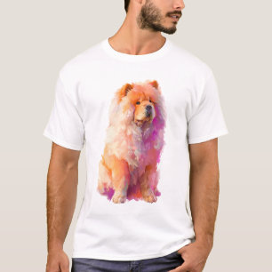 Camiseta Pintura em Aquarela de Chow Chow Colorido Homens