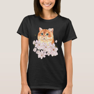 Camiseta Pintura em Aquarela de Gato Laranja com Flor