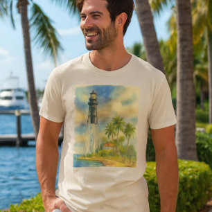Camiseta Pintura em Aquarela Farol de Hillsboro Inlet Flóri