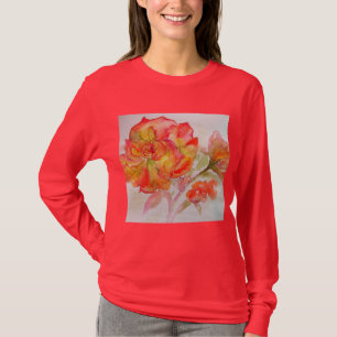 Camiseta Pintura em Aquarela Floral Laranja Amarelo Rosa