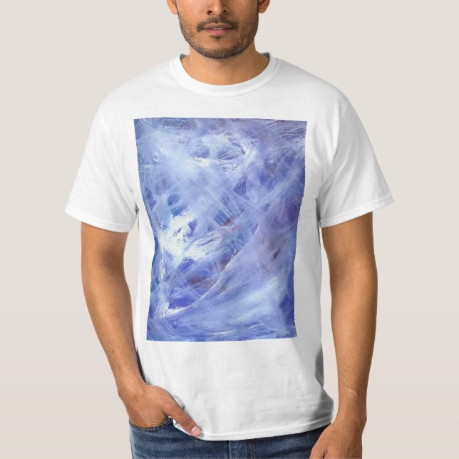 Camiseta Pintura em Arte Abstrato, Feliz, em Branco Azul (Frente)