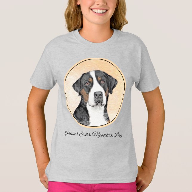 Camiseta Pintura em Cachorro na Grande Montanha Suíça - Art (Frente)