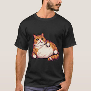 Camiseta Pintura em forma de pixel de gato gordo laranja