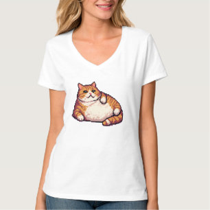 Camiseta Pintura em forma de pixel de gato gordo laranja