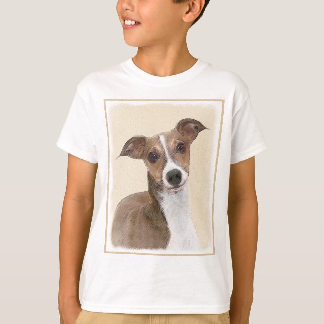Camiseta Pintura em Greyhound Italiano - Arte de Cachorro O (Frente)
