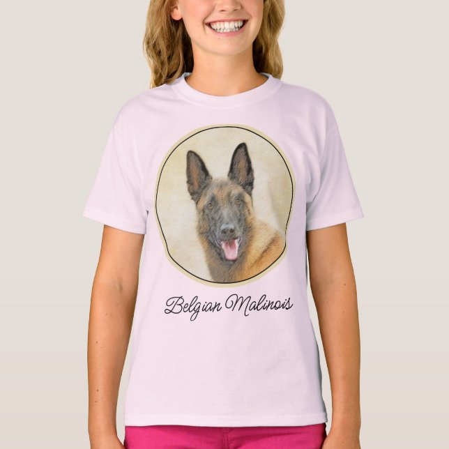 Camiseta Pintura em Malinois Belga - Arte Cachorra Original (Frente)