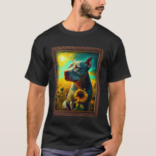Camiseta Pintura em Pitbull Flor de Girassol Mãe Mulheres F
