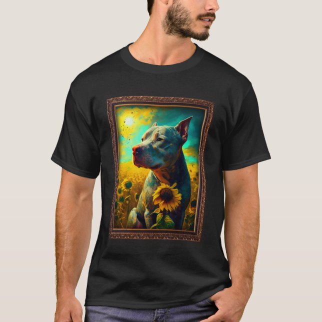 Camiseta Pintura em Pitbull Flor de Girassol Mãe Mulheres F (Frente)