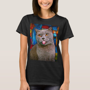 Camiseta Pintura em Retrato de Gato Curto Britânico de Cin
