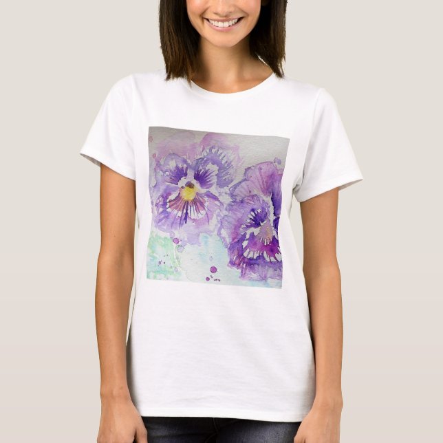 Camiseta Pintura Floral de Flor Púrpura (Frente)