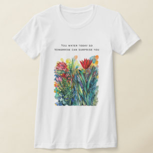 Camiseta Pintura floral em aquarela com citação
