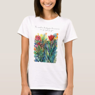 Camiseta Pintura floral em aquarela com citação