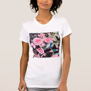 Camiseta Pintura Floral Flores Aquarela Rosa Rosa