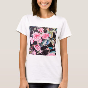 Camiseta Pintura Floral Flores Aquarela Rosa Rosa