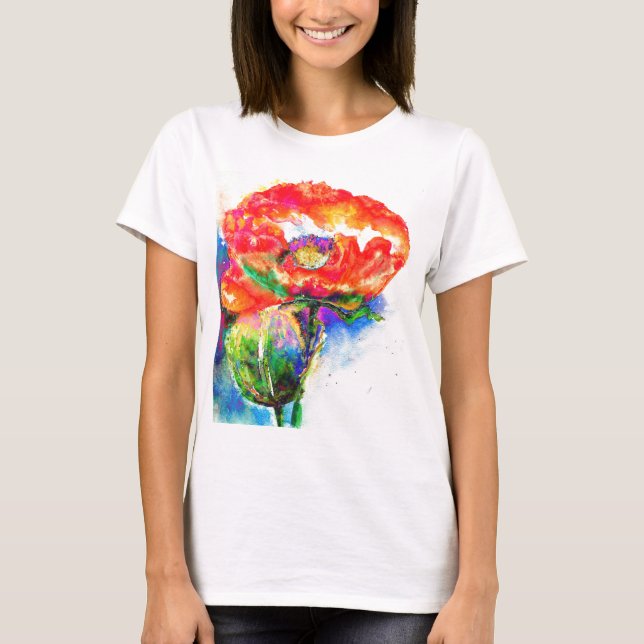 Camiseta Pintura floral vermelha Elegante (Frente)