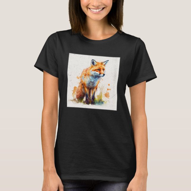 Camiseta Pintura Laranja Clara Fox Ilustração Aquarela Home (Frente)