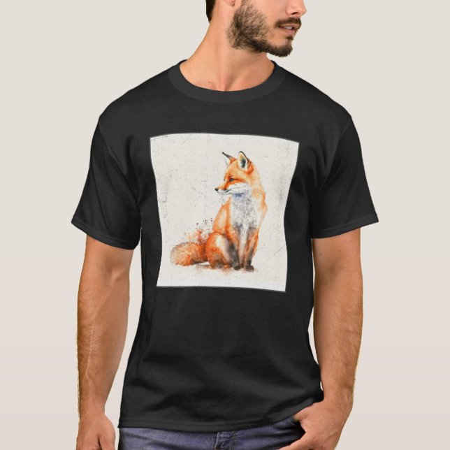 Camiseta Pintura Laranja Clara Fox Ilustração Aquarela Home (Frente)