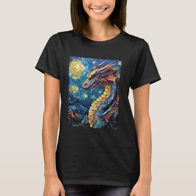 Camiseta Pintura Moderna Van Gogh Starry Night Dragon (Frente)