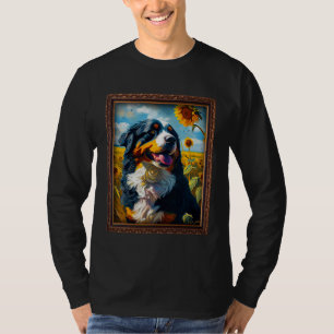 Camiseta Pintura Montanha Dourada Girassol Flor Mamãe Mulhe
