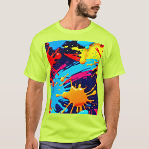 Camiseta Pintura Neon Vibrante em Expressão Fluida