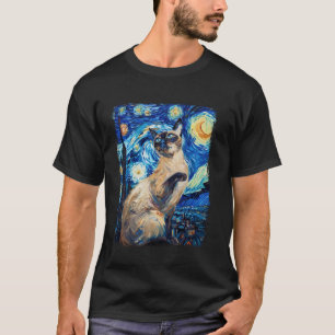 Camiseta Pintura Noturna Estrelada de Gato Siames