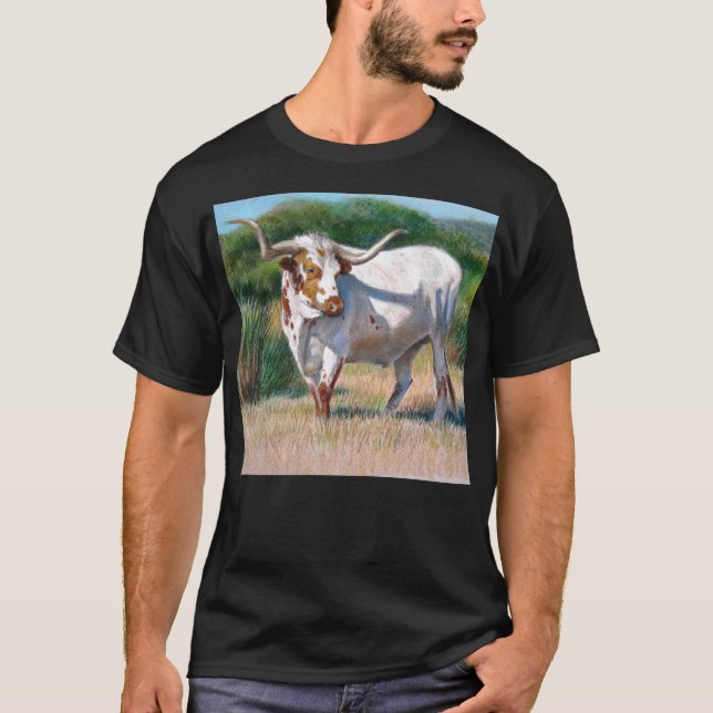 Camiseta Pintura ocidental da arte de Texas Longhorn Bull (Frente)