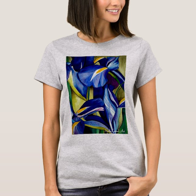 Camiseta Pintura original da arte da aguarela da flor azul (Frente)