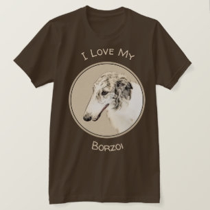 Camiseta Pintura Original de Cachorro Borzoi (Silver Brindl