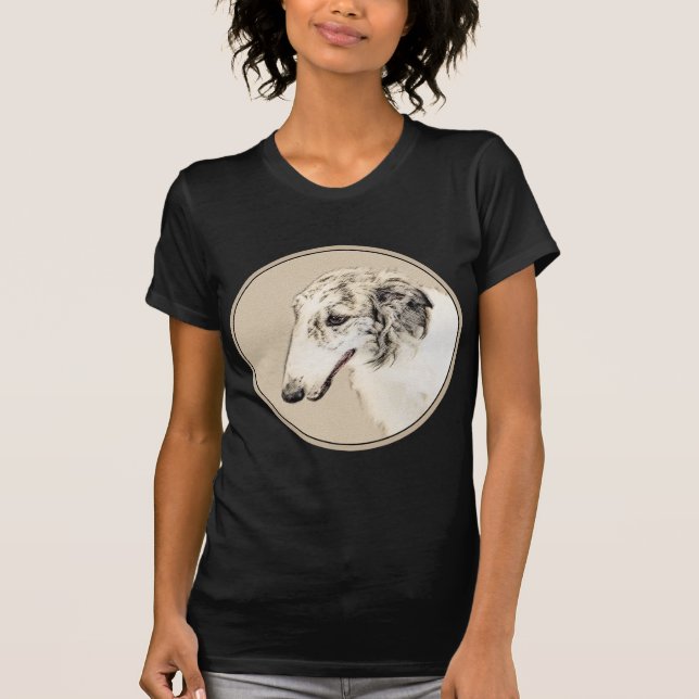 Camiseta Pintura Original de Cachorro Borzoi (Silver Brindl (Frente)