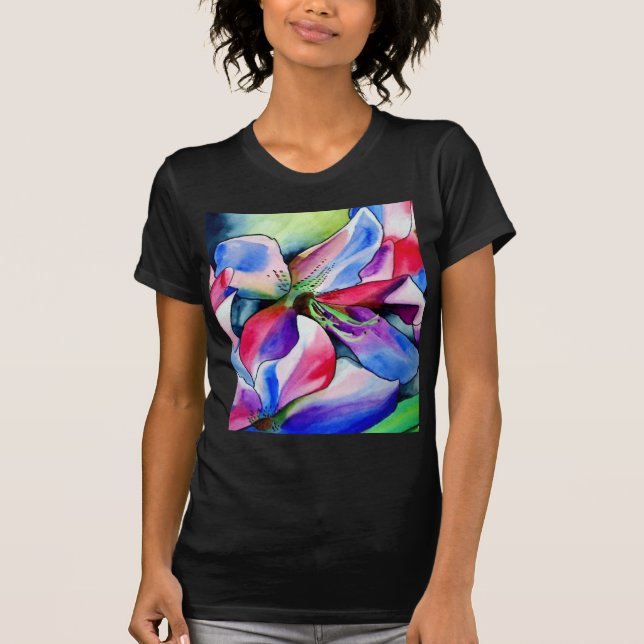 Camiseta Pintura original em aquarela da flor de Azaléia Ar (Frente)