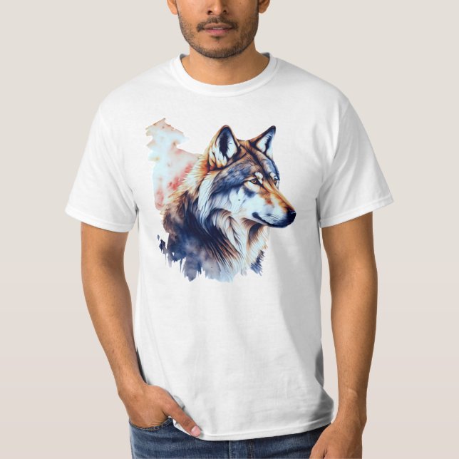 Camiseta Pintura por Aquarela abstrato Wolf Head (Frente)