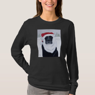 Camiseta Pintura preta do chapéu do papai noel do Natal de