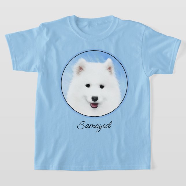 Camiseta Pintura Samoyed Puppy - Arte Cachorra Original (Postura )