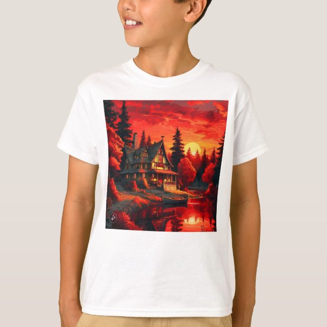 Camiseta Pintura solar com algodão e lago-66633 (Frente)