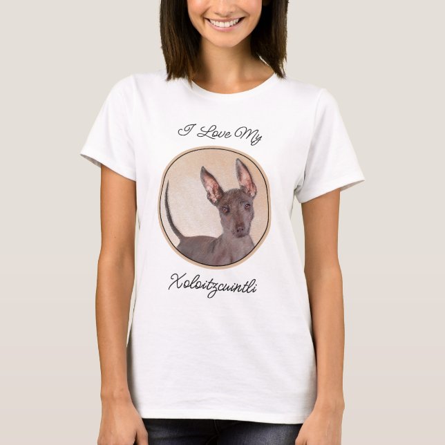 Camiseta Pintura Xoloitzcuintli - Arte Cachorra Original (Frente)