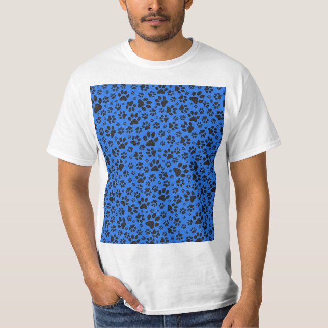 Camiseta Pinturas de cães Bolinhas preto e branco em azul-t (Frente)