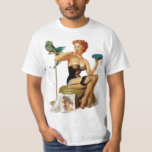 Camiseta Pinup vermelho engraçado do cabelo (Frente)