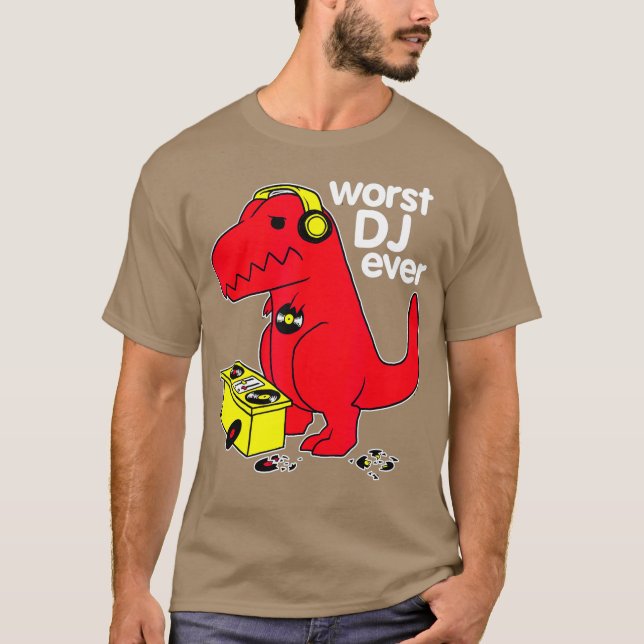 Camiseta Pior DJ Dinossauro Vermelho Engraçado (Frente)