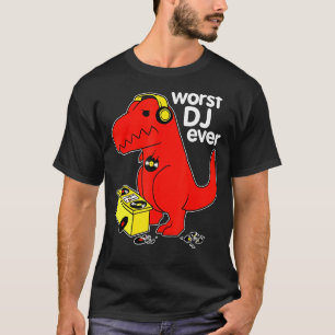 Camiseta Pior Dj Já Engraçado T Rex Dinossaur Música Sarcás