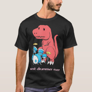 Camiseta Pior Drummer Engraçado Dinossauro TRex Tambor