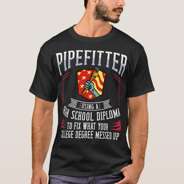 Camiseta Pipefitter Steamfitter Plumber EUA Flag (Frente)