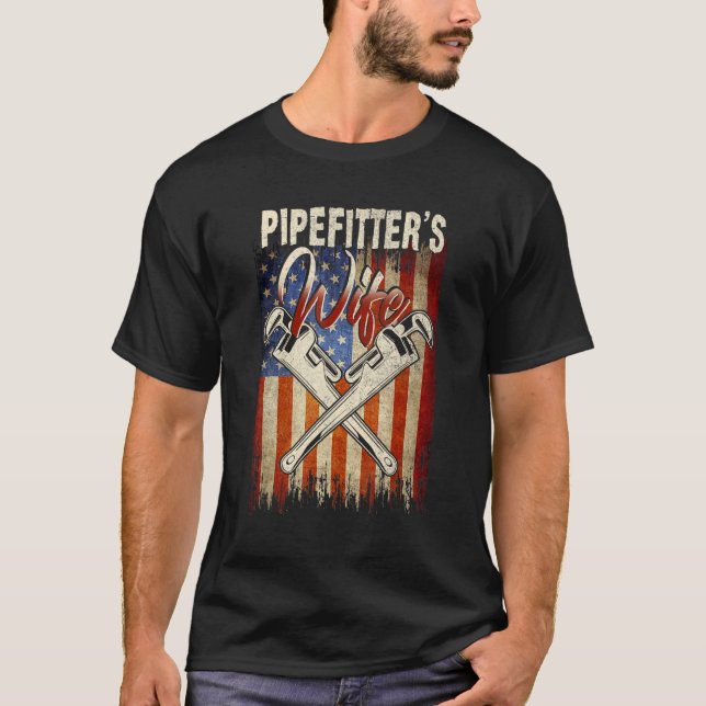 Camiseta Pipefitters Wife Pride Patriótico Americano em Des (Frente)