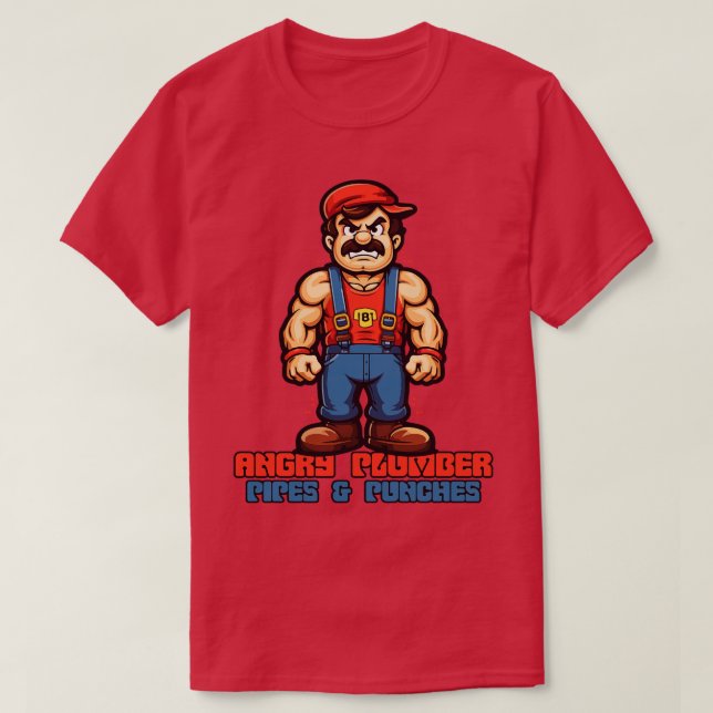 Camiseta Pipes e Punhos O Canalizador Irritado (Frente do Design)