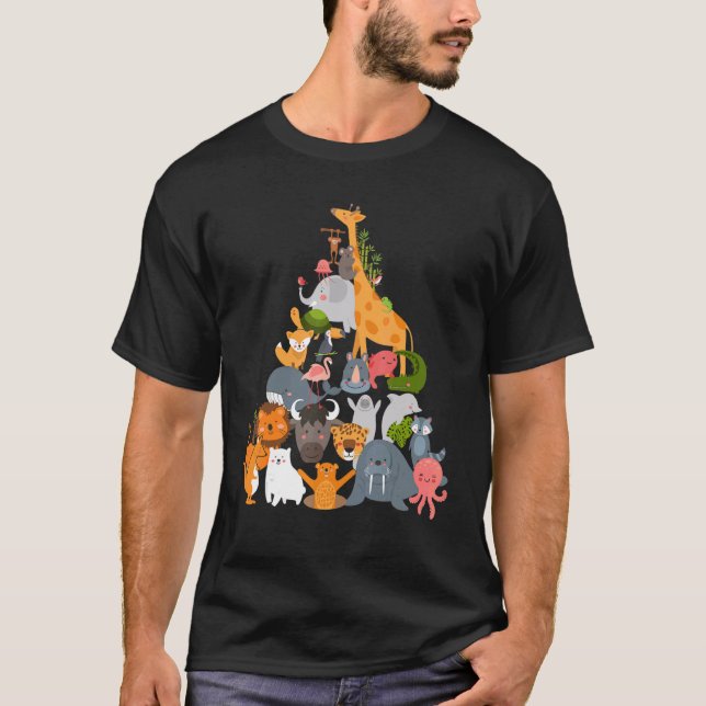 Camiseta Pirâmide de Animais da Viagem ao Zoológico (Frente)